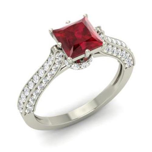 4.35 Carats Princess Cut Ruby With Round Diamonds Ring White Gold - Gemstone Ring-harrychadent.ca