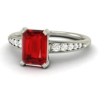 4.35 Carats Red Ruby And Diamonds Engagement Ring White Gold 14K - Gemstone Ring-harrychadent.ca