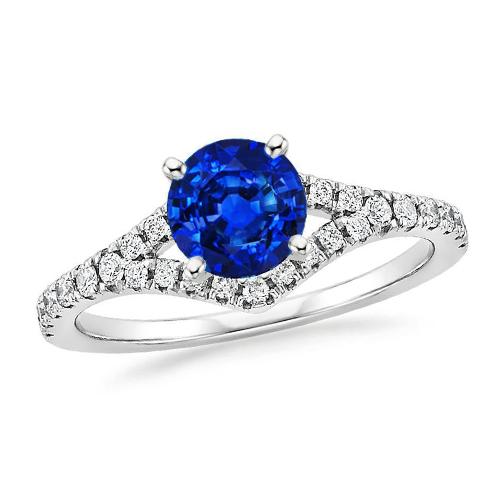 4.35 Ct Prong Set Ceylon Sapphire Diamonds Ring White Gold - Gemstone Ring-harrychadent.ca