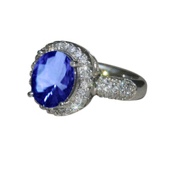 4.40 Carat Ceylon Sapphire Pave Diamonds Anniversary Ring Solid WG 14K