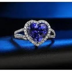 4.45 Ct Blue Heart Cut Sapphire And Diamond Fancy Ring White Gold 14K - Gemstone Ring-harrychadent.ca