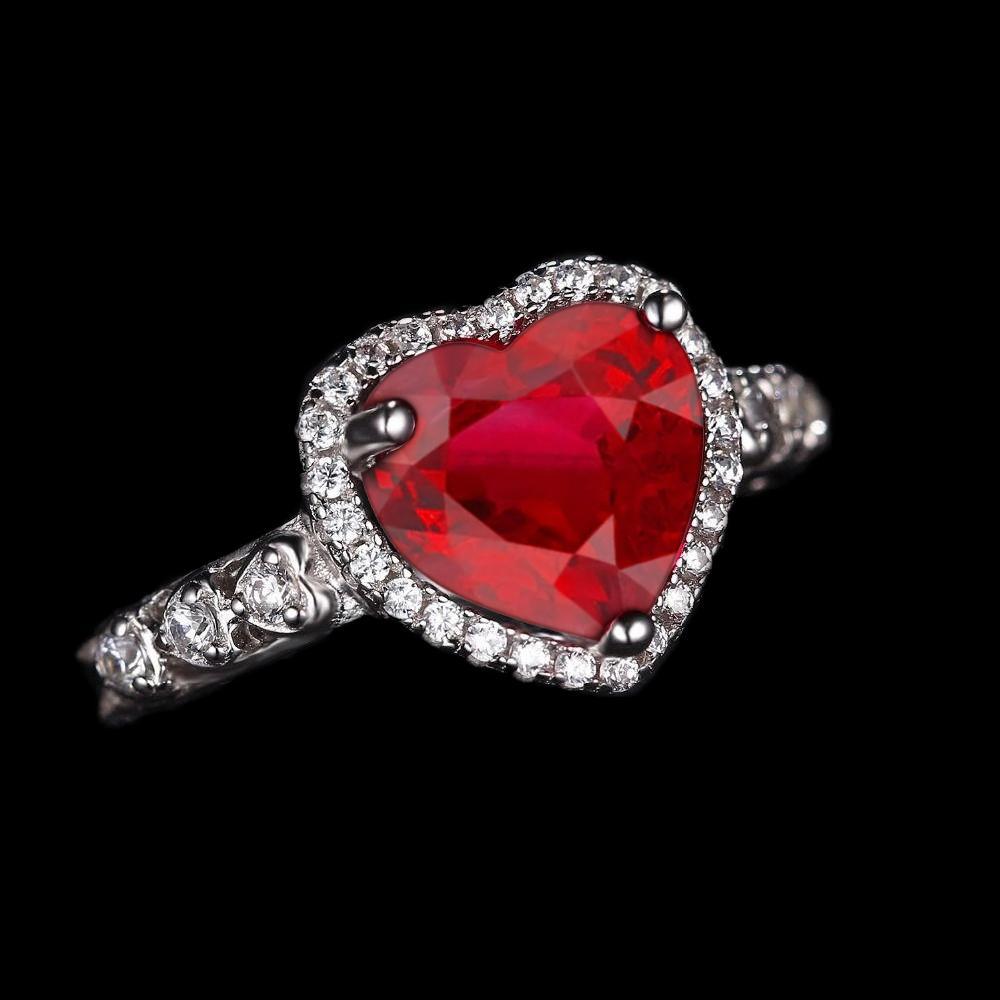 4.5 Carats Red Heart Cut Ruby And Diamond Ring White Gold Jewelry - Gemstone Ring-harrychadent.ca