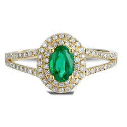 4.5 Ct Oval Cut Green Emerald With Natural Earth Mined Diamond Ring