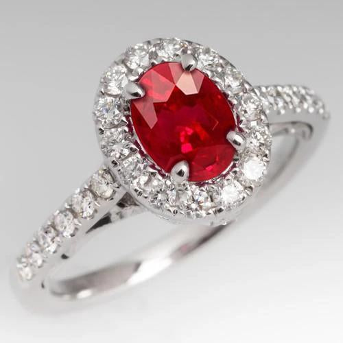 4.5 Ct Oval Cut Ruby And Diamond Ring White Gold Lady Jewelry - Gemstone Ring-harrychadent.ca