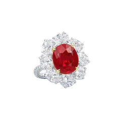 4.50 Carats Red Ruby With Natural Earth Mined Diamonds Ring Flower Style Jewelry New