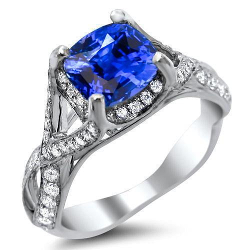 4.50 Carats Sri Lankan Sapphire With Diamonds Ring White Gold 14K - Gemstone Ring-harrychadent.ca