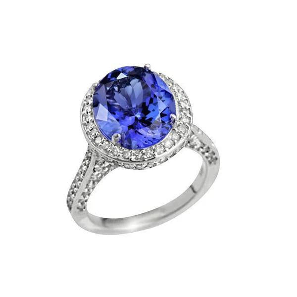 4.50 Carats Tanzanite Diamond Ring Oval Halo Setting - Gemstone Ring-harrychadent.ca