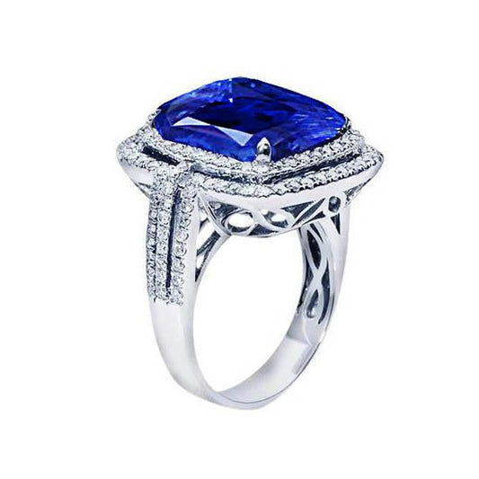 4.50 Ct Cushion Ceylon Blue Sapphire And Round Diamond Engagement Ring - Gemstone Ring-harrychadent.ca