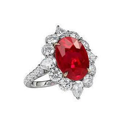 4.50 Ct Oval Ruby With Round Natural Earth Mined Diamonds Ring White Gold 14K