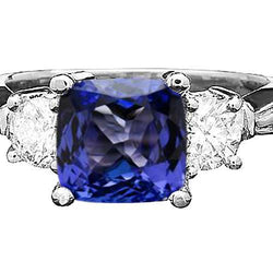 4.51 Carat Cushion Tanzanite & Round Natural Earth Mined Diamonds Ring White Gold 14K