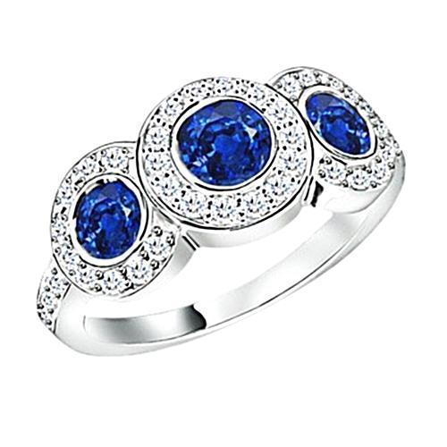 4.51 Carats Ceylon Sapphire Diamonds White Gold 3 Stone Style Ring - Gemstone Ring-harrychadent.ca