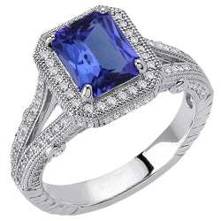 4.51 Carats Diamonds Tanzanite Antique Style Ring Gold White