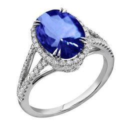 4.50 Carats Sri Lankan Sapphire Oval Natural Earth Mined Diamonds Anniversary Ring
