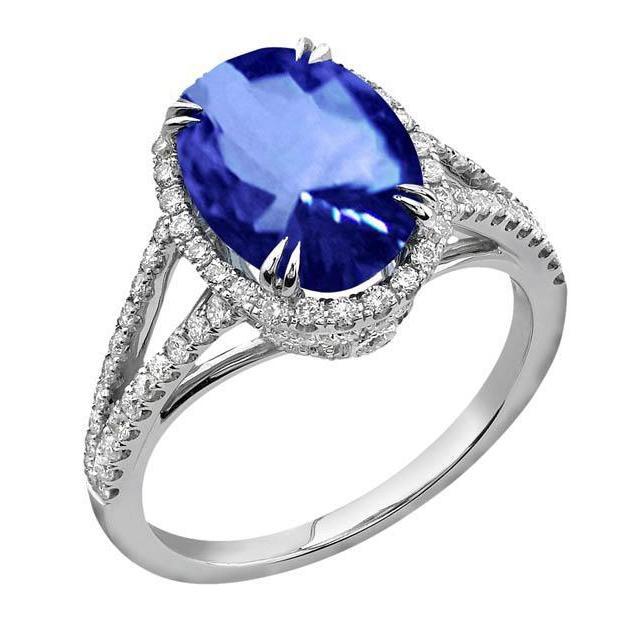 4.51 Carats Sri Lankan Sapphire Oval Diamonds Anniversary Ring - Gemstone Ring-harrychadent.ca