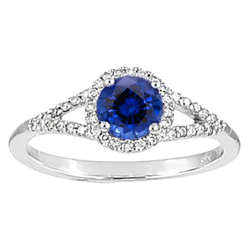 4.51 Ct Round Ceylon Sapphire And Diamonds Ring White Gold 14K - Gemstone Ring-harrychadent.ca