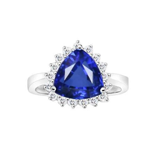 4.60 Carat Trillion Ceylon Sapphire Round Diamonds Ring White Gold 14K - Gemstone Ring-harrychadent.ca