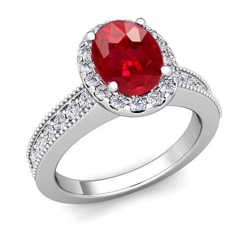 4.60 Carats Red Ruby With Diamonds Ring 14K White Gold - Gemstone Ring-harrychadent.ca