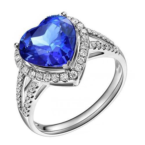 4.60 Ct Ceylon Blue Sapphire Diamonds Ring White Gold 14K - Gemstone Ring-harrychadent.ca
