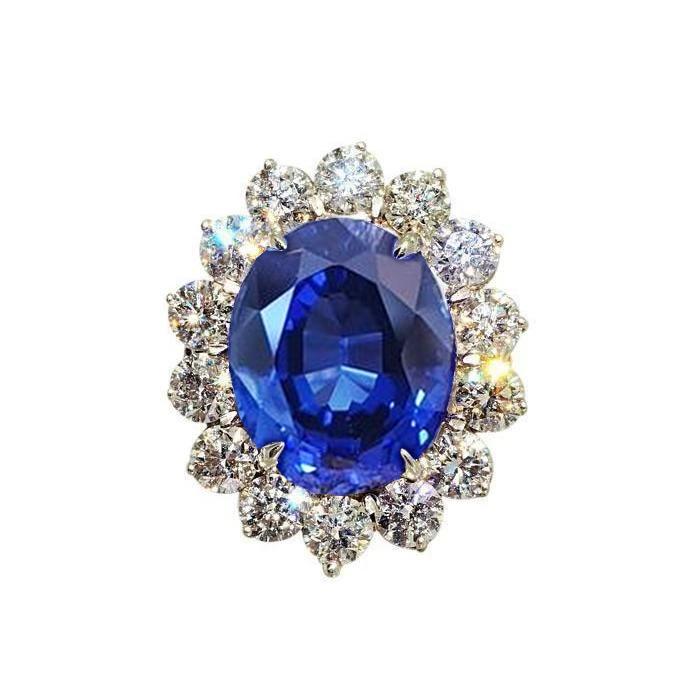 4.60 Ct Sri Lankan Sapphire And Diamonds Ring 14K White Gold - Gemstone Ring-harrychadent.ca