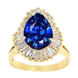 4.70 Carat Sri Lanka Sapphire Baguette Diamonds Yellow Gold 14K Ring