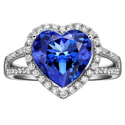 4.75 Carats Ceylon Sapphire And Natural Earth Mined Diamonds Ring White Gold 14K