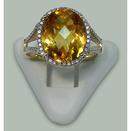 4.75 Carats Citrine & Diamond Ring With Accents Yellow Gold 14K - Gemstone Ring-harrychadent.ca