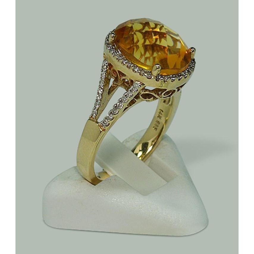 4.75 Carats Citrine & Diamond Ring With Accents Yellow Gold 14K - Gemstone Ring-harrychadent.ca