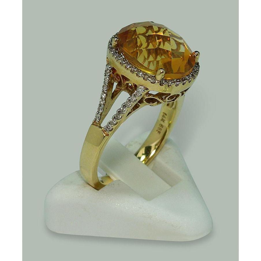 4.75 Carats Citrine & Diamond Ring With Accents Yellow Gold 14K - Gemstone Ring-harrychadent.ca