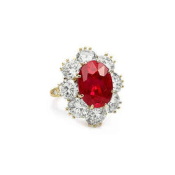 4.75 Ct Ruby With Natural Earth Mined Diamonds Ring Yellow Gold 14K