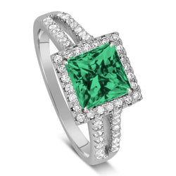 4.75 Ct. Princess Cut Green Emerald Diamond Ring WG 14K Jewelry