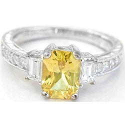 4.75 Ct Radiant Yellow Sapphire And Round Natural Earth Mined Diamonds Ring White Gold
