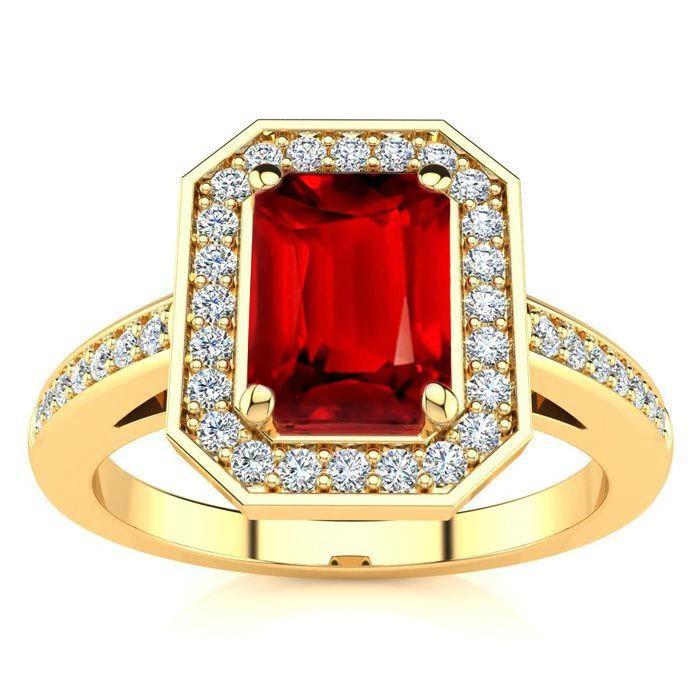 4.75 Ct Red Emerald Cut Ruby And Diamond Wedding Ring Yellow Gold - Gemstone Ring-harrychadent.ca