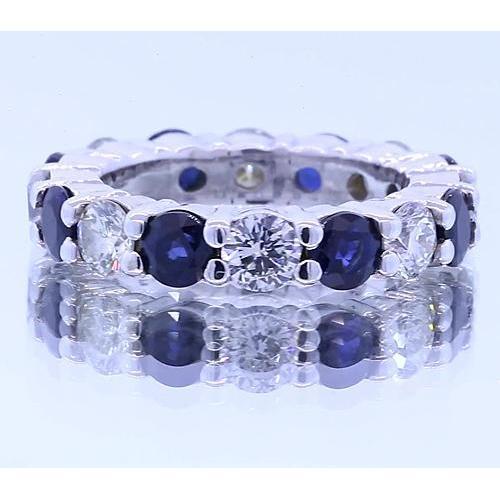 4.80 Carats Round Eternity Band Jewelry Blue Sapphire White Gold 14K - Gemstone Ring-harrychadent.ca