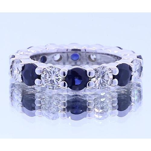 4.80 Carats Round Eternity Band Jewelry Blue Sapphire White Gold 14K - Gemstone Ring-harrychadent.ca