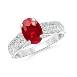 4.80 Carats Ruby With Natural Earth Mined Diamonds Ring White Gold 14K