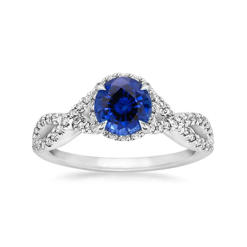 4.85 Ct Sri Lanka Blue Sapphire Halo Diamonds Ring White Gold - Gemstone Ring-harrychadent.ca