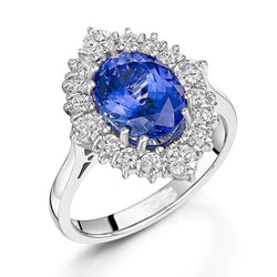 4.90 Ct Oval Tanzanite And Natural Earth Mined Diamonds Ring 14K Gold White