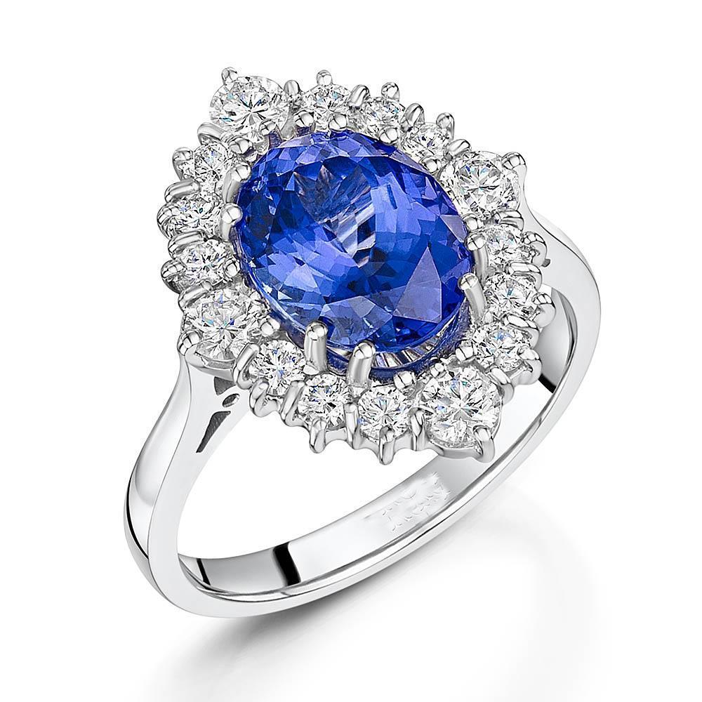 4.90 Ct Oval Tanzanite And Diamonds Ring 14K Gold White - Gemstone Ring-harrychadent.ca