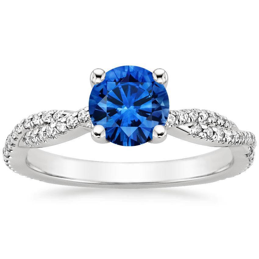 4.90 Ct Round Ceylon Sapphire Diamonds Ring White Gold 14K - Gemstone Ring-harrychadent.ca