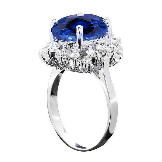 4 Carat Sri Lanka Sapphire Round Diamonds Engagement Ring Gold 14K - Gemstone Ring-harrychadent.ca