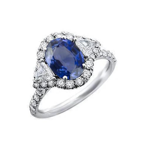 4 Carats Ceylon Sapphire And Diamonds Ring White Gold 14K - Gemstone Ring-harrychadent.ca
