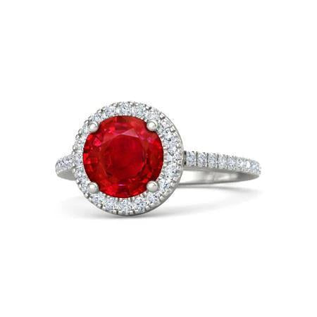 4 Carats Prong Set Ruby With Diamonds Ring 14K White Gold - Gemstone Ring-harrychadent.ca