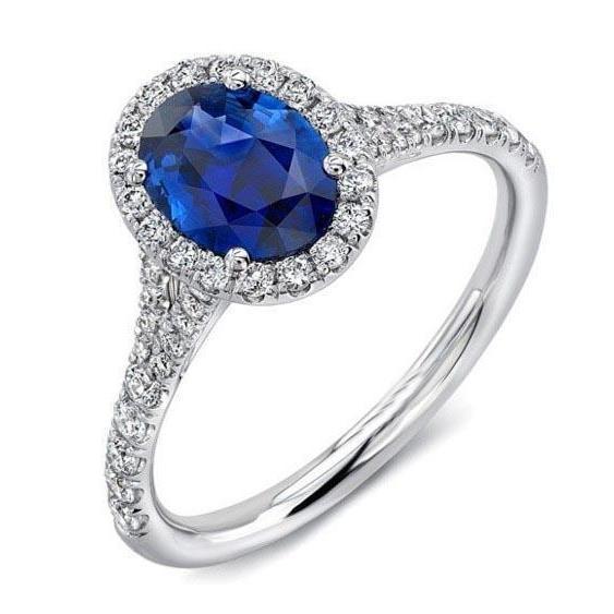 4 Carats Sri Lankan Sapphire Diamonds Ring Prong Set White Gold 14K - Gemstone Ring-harrychadent.ca