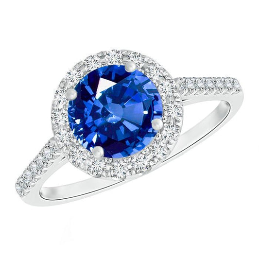 4 Ct Ceylon Sapphire And Diamonds Ring White Gold 14K - Gemstone Ring-harrychadent.ca