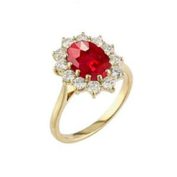 4 Ct Oval Ruby With Round Natural Earth Mined Diamonds Ring Prong Set Yellow Gold 14K