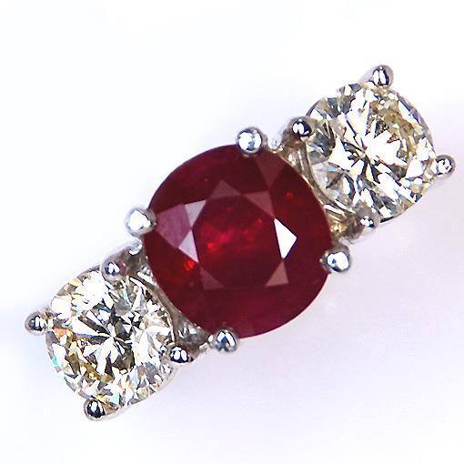 4 Ct Ruby And Round Diamond 3 Stone Ring White Gold Lady Jewelry - Gemstone Ring-harrychadent.ca