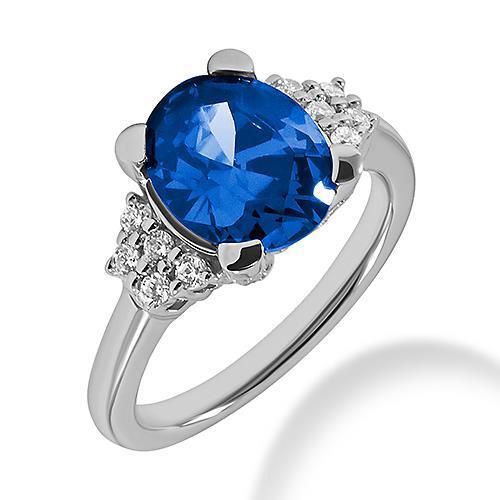4 Ct Sri Lanka Blue Sapphire And Diamond Ring White Gold 14K - Gemstone Ring-harrychadent.ca