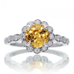 4 Ct Yellow Sapphire And Natural Earth Mined Diamonds Ring White Gold 14K