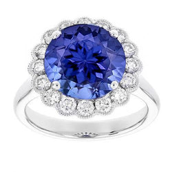 5.00 Carats Prong Set Tanzanite With Diamonds Wedding Ring White