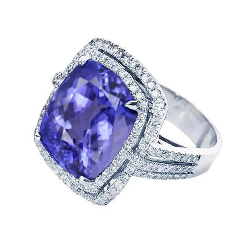 5.01 Carat Ring Tanzanite Cushion Diamonds Solid White Gold - Gemstone Ring-harrychadent.ca